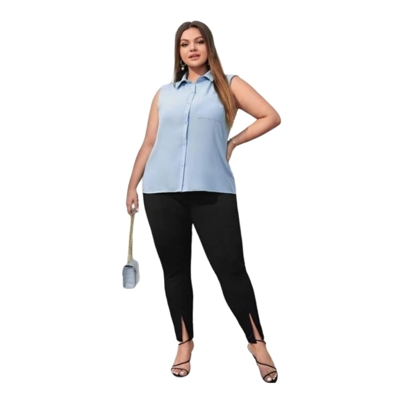 EMERY ROSE Plus Patched Pocket Button Front Sleeveless Shirt - Picture 4 of 5